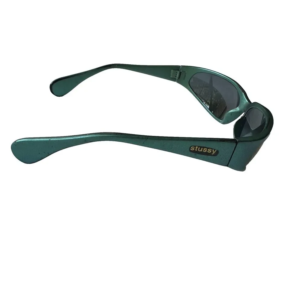 VTG  Vintage Stussy Seville Sunglasses Metallic Green Wrap Around Sport 90s Y2K